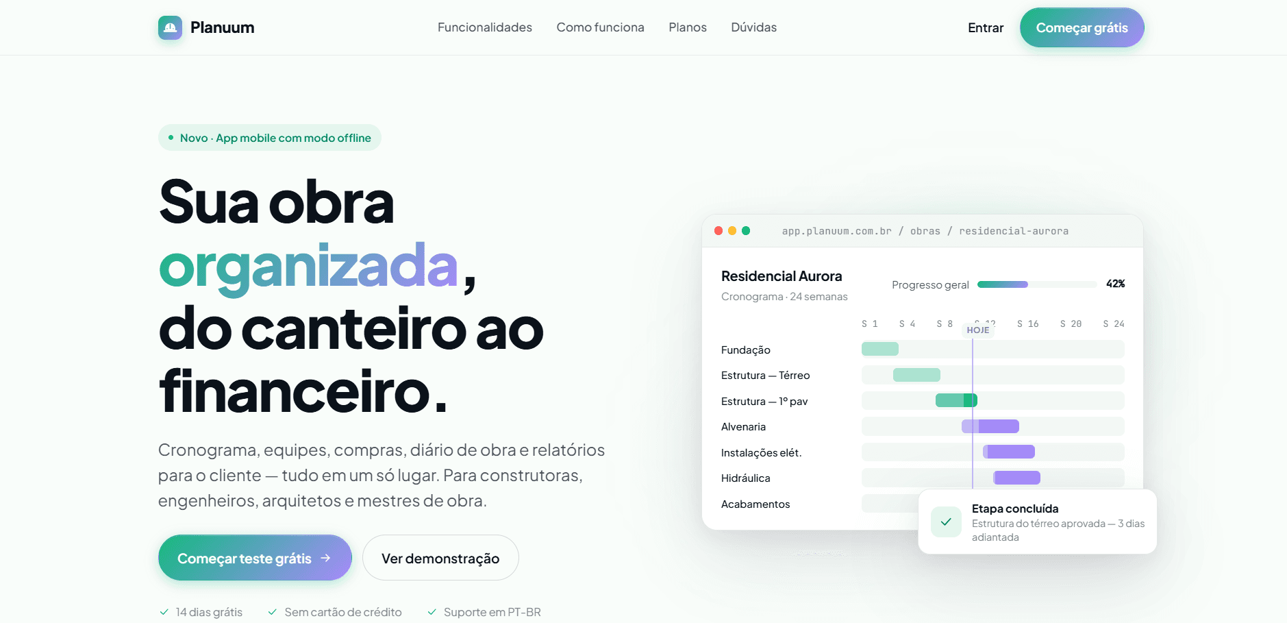 Plataforma Planuum (planuum.com.br) — gestão de obras desenvolvida pela Bracod